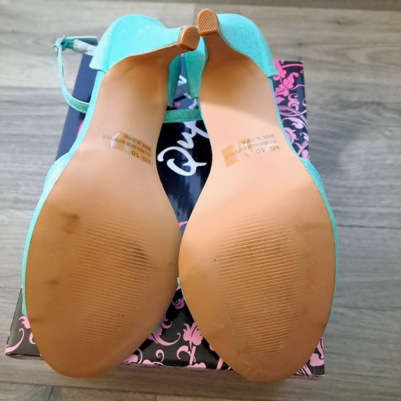 Qupid | Mint glitter ~ Pastel mint glitter open toe high heel shoe - Picture 8 of 9